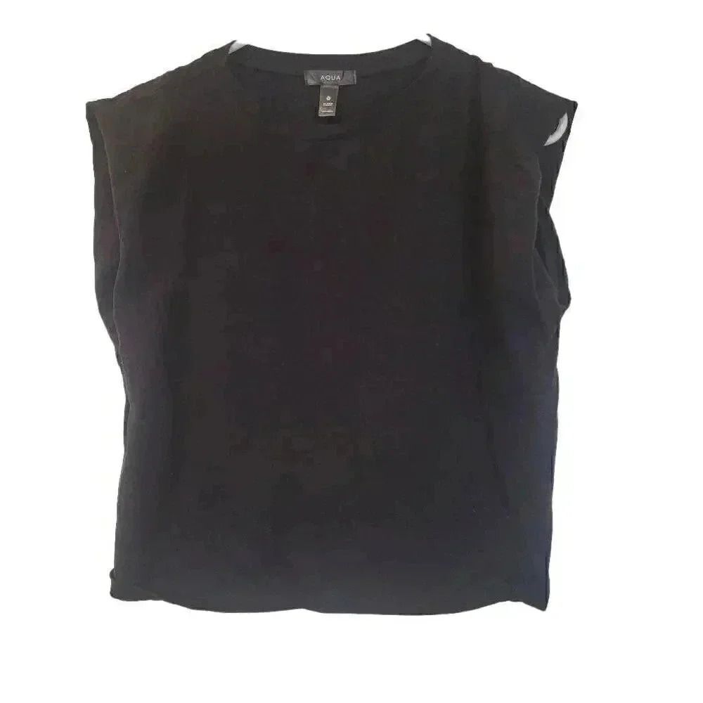 Aqua Women's Black Cotton/Spandex Knit Muscle T-Shirt